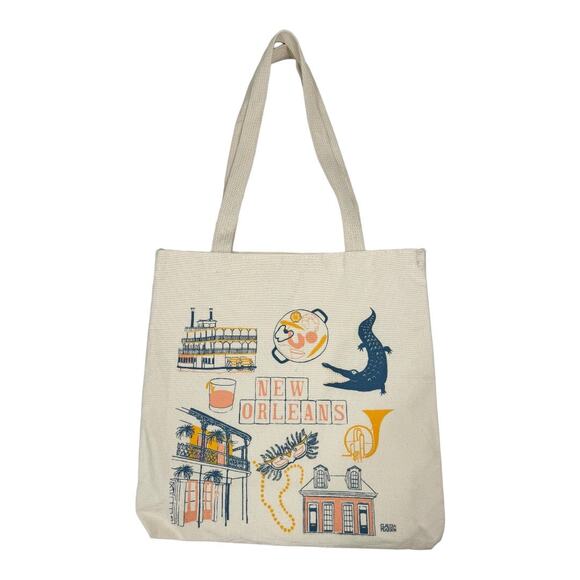 Claudia Pearson Handbags - Claudia Pearson New Orleans Graphic Print Tote Bag Cream Cotton Mardi Gras Gator